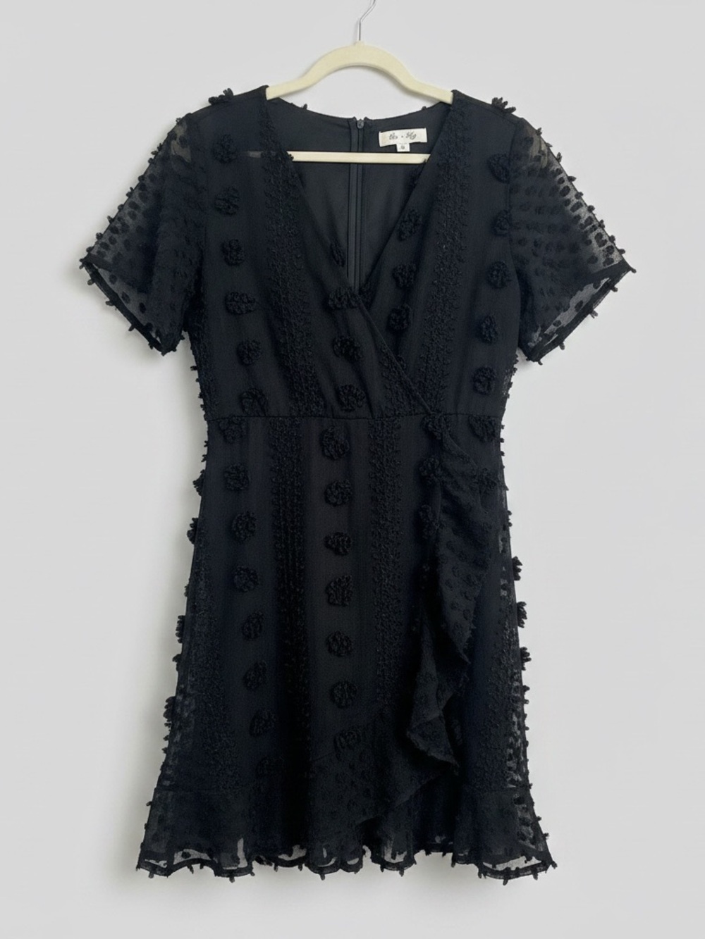 She + Sky Black Textured Ruffle Mini Dress – Size Medium